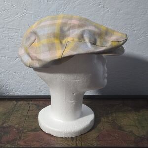 Vintage 1960s Mallory By Stetson Pastel Plaid Newsboy Cap - 7 1/4-7 3/8